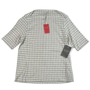 PURE COLLECTION | High Neck 100% Cotton Gray Checkered Pullover Women Size 4 NWT